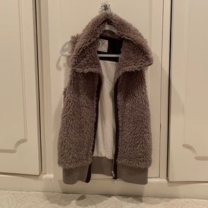 Brown Fuzzy Vest with Collar
